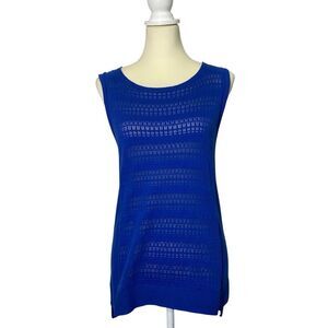 Ann Taylor 100% Cotton Blue Open Knit Sleeveless Tunic Sweater Womens Size Small